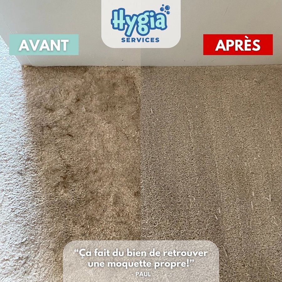 Avant / après : moquette beige encrassée puis nettoyée
